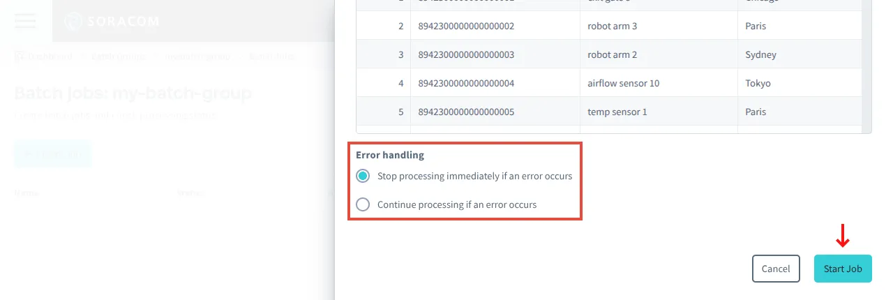 Select error handling and start job